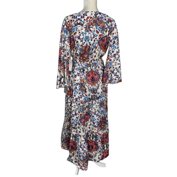 Large Boemo Anthropologie 3/4 Sleeve Tiered A Line Maxi Dress Floral  Peasant y2k - inbetweenathome.nl